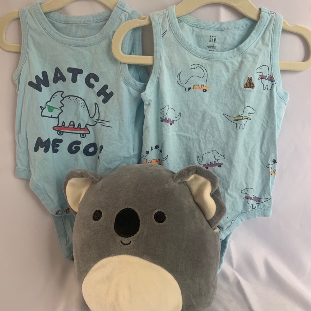 2 Gap onesies dinosaur 3-6mos and 6-12mos